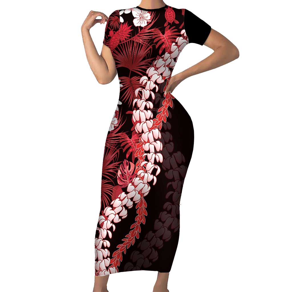 Ulaula Aloha Hawaii Lei Family Matching Short Sleeve Bodycon Dress and Hawaiian Shirt Tropical Flowers Elegant Vibe LT14 Mom's Dress Red - Polynesian Pride