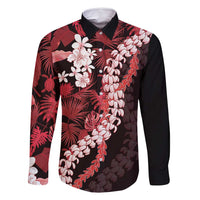 Ulaula Aloha Hawaii Lei Family Matching Summer Maxi Dress and Hawaiian Shirt Tropical Flowers Elegant Vibe LT14 Dad's Shirt - Long Sleeve Red - Polynesian Pride