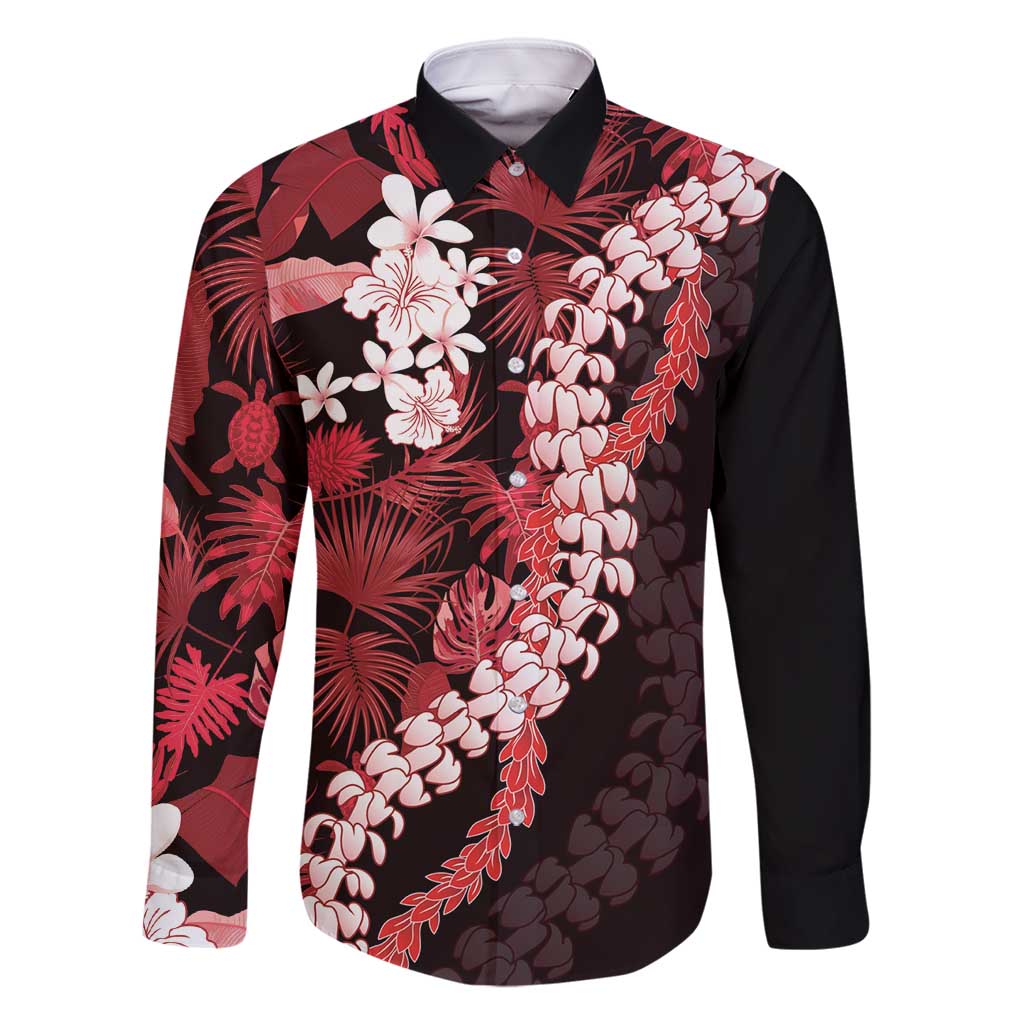 Ulaula Aloha Hawaii Lei Family Matching Tank Maxi Dress and Hawaiian Shirt Tropical Flowers Elegant Vibe LT14 Dad's Shirt - Long Sleeve Red - Polynesian Pride