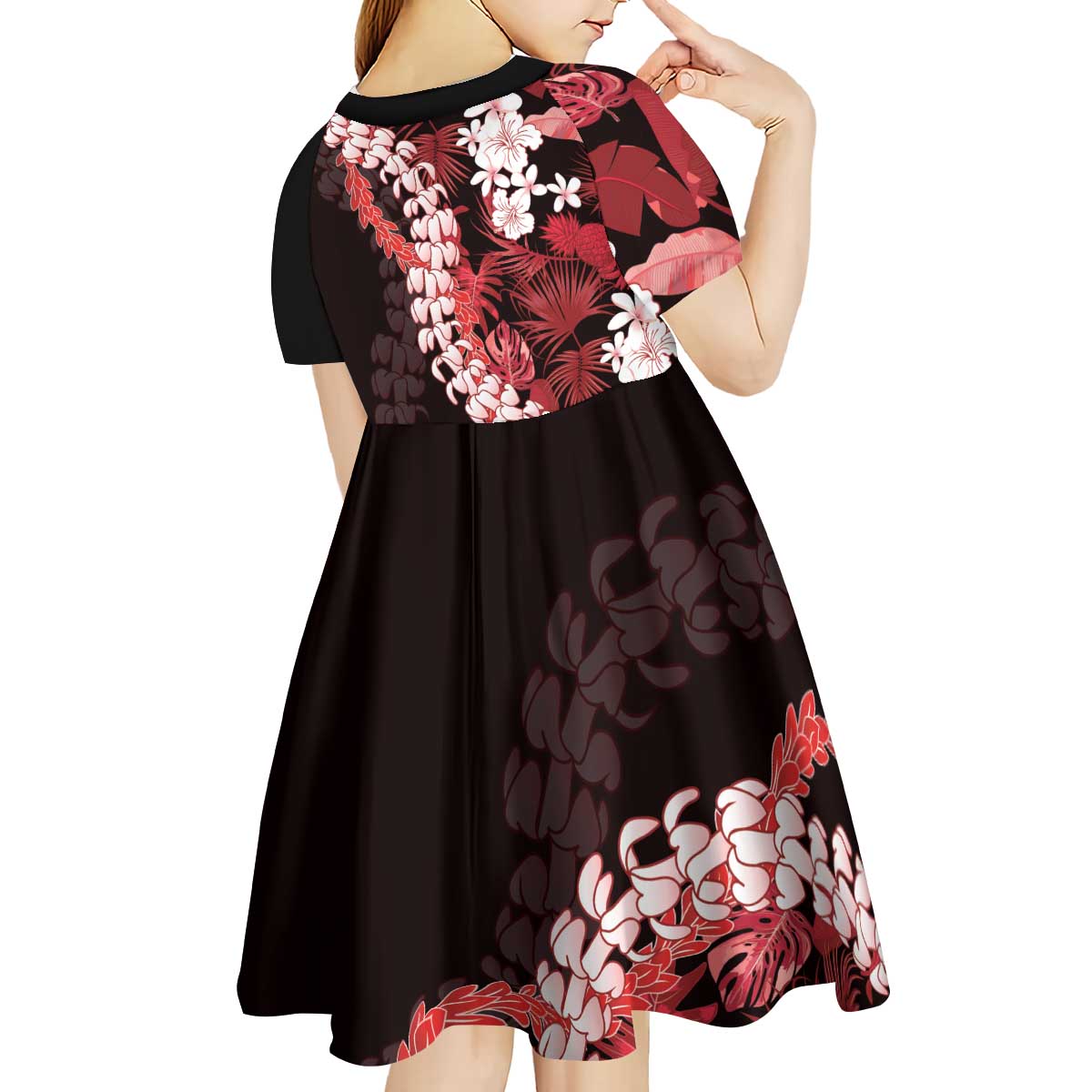 Ulaula Aloha Hawaii Lei Kid Short Sleeve Dress Tropical Flowers Elegant Vibe - Polynesian Pride
