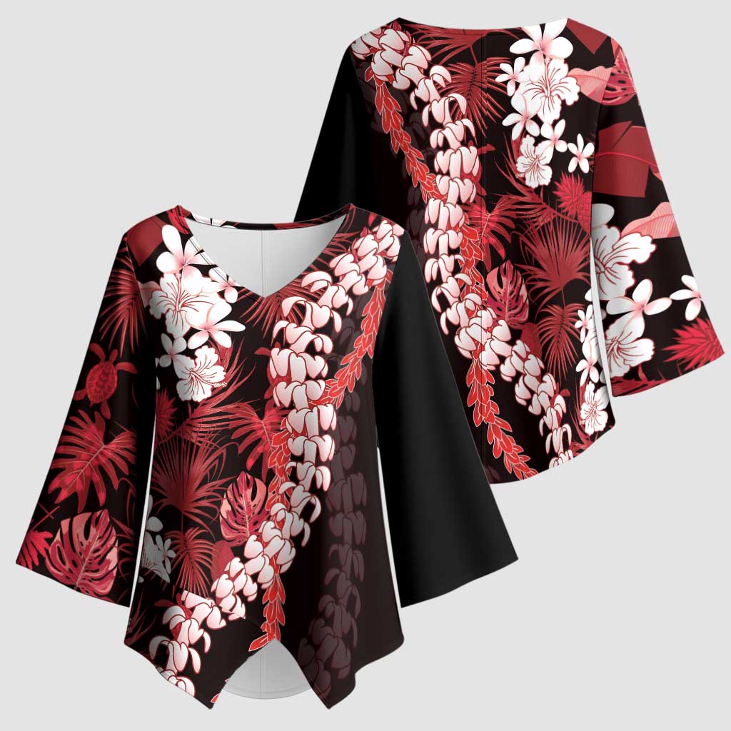Ulaula Aloha Hawaii Lei Kimono Sleeve Blouse Tropical Flowers Elegant Vibe - Polynesian Pride