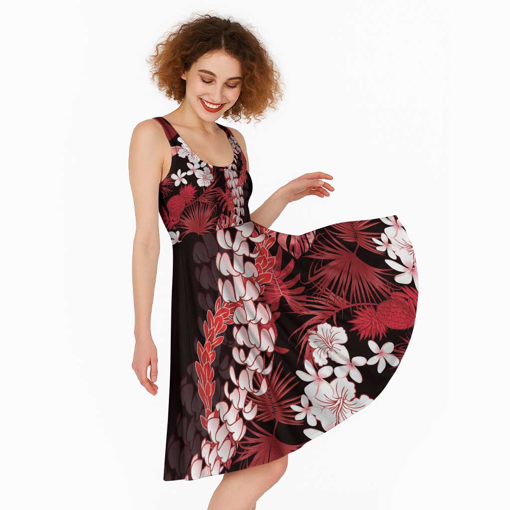 Ulaula Aloha Hawaii Lei Midi Dress Tropical Flowers Elegant Vibe - Polynesian Pride