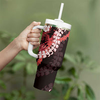 Ulaula Aloha Hawaii Lei Tumbler With Handle Tropical Flowers Elegant Vibe - Polynesian Pride