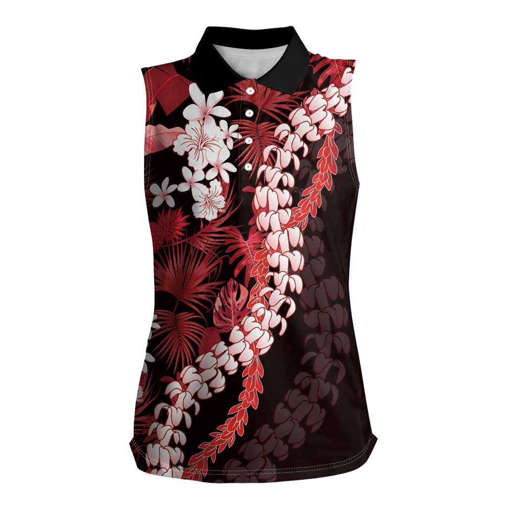 Ulaula Aloha Hawaii Lei Women Sleeveless Polo Shirt Tropical Flowers Elegant Vibe LT14 Female Red - Polynesian Pride