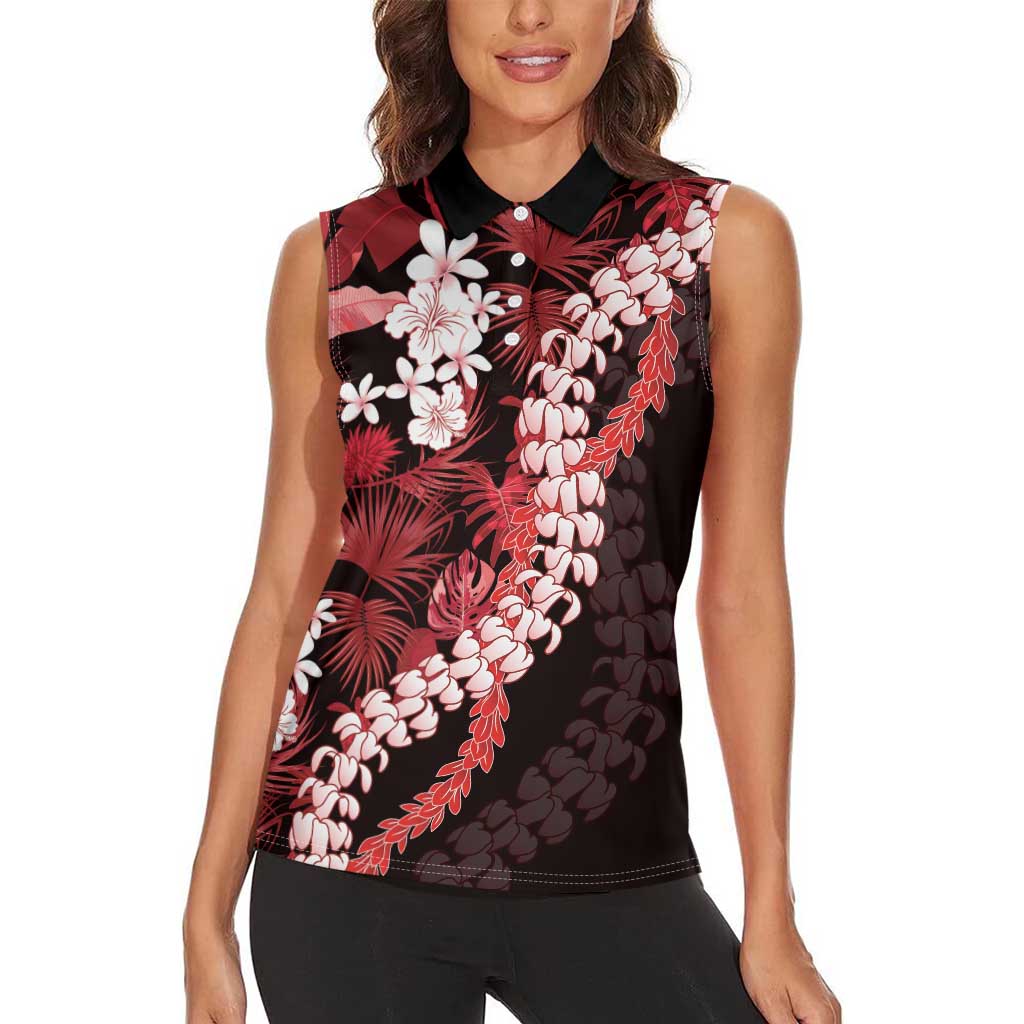 Ulaula Aloha Hawaii Lei Women Sleeveless Polo Shirt Tropical Flowers Elegant Vibe LT14 - Polynesian Pride