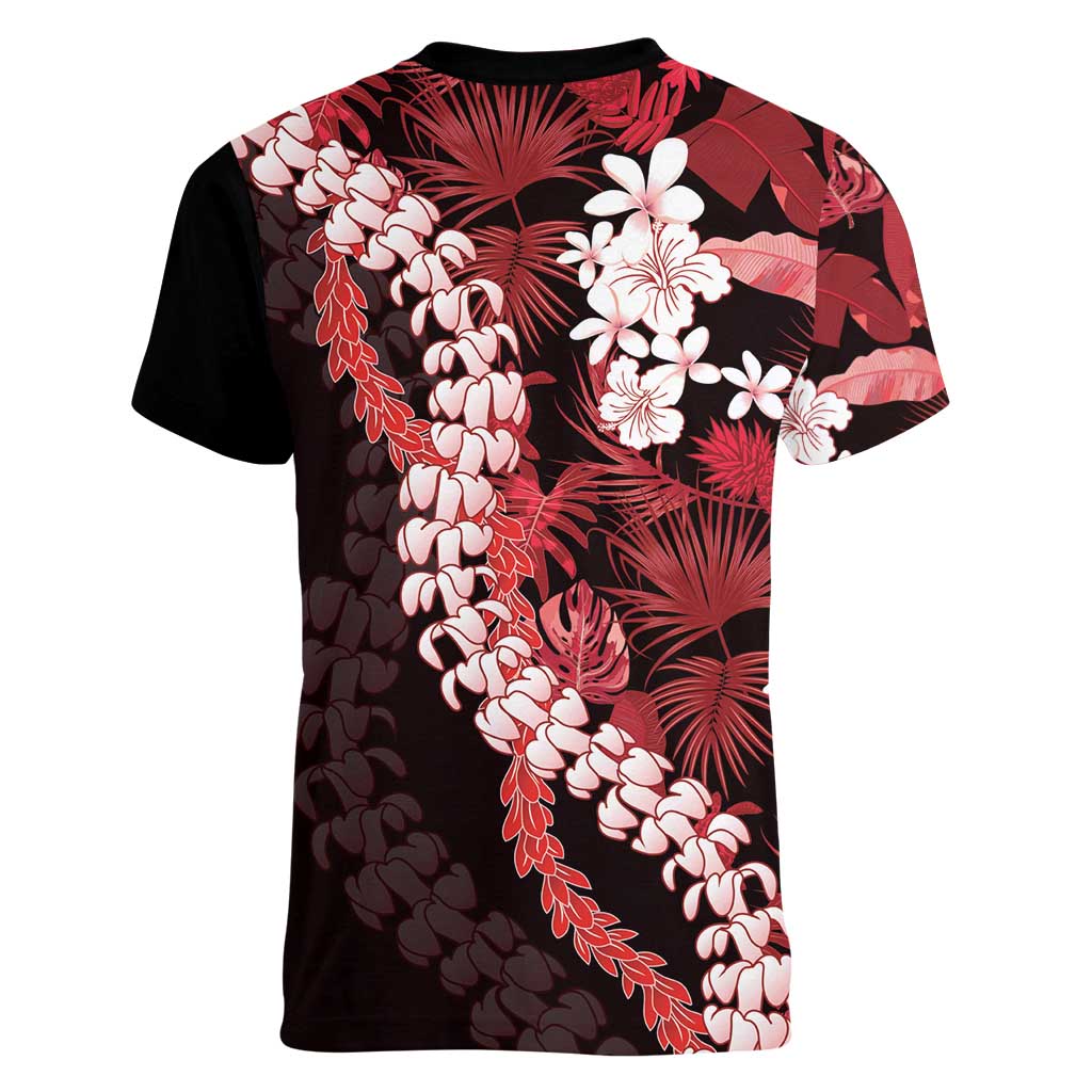 Ulaula Aloha Hawaii Lei Women V-Neck T-Shirt Tropical Flowers Elegant Vibe LT14 - Polynesian Pride