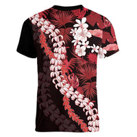 Ulaula Aloha Hawaii Lei Women V-Neck T-Shirt Tropical Flowers Elegant Vibe LT14 - Polynesian Pride