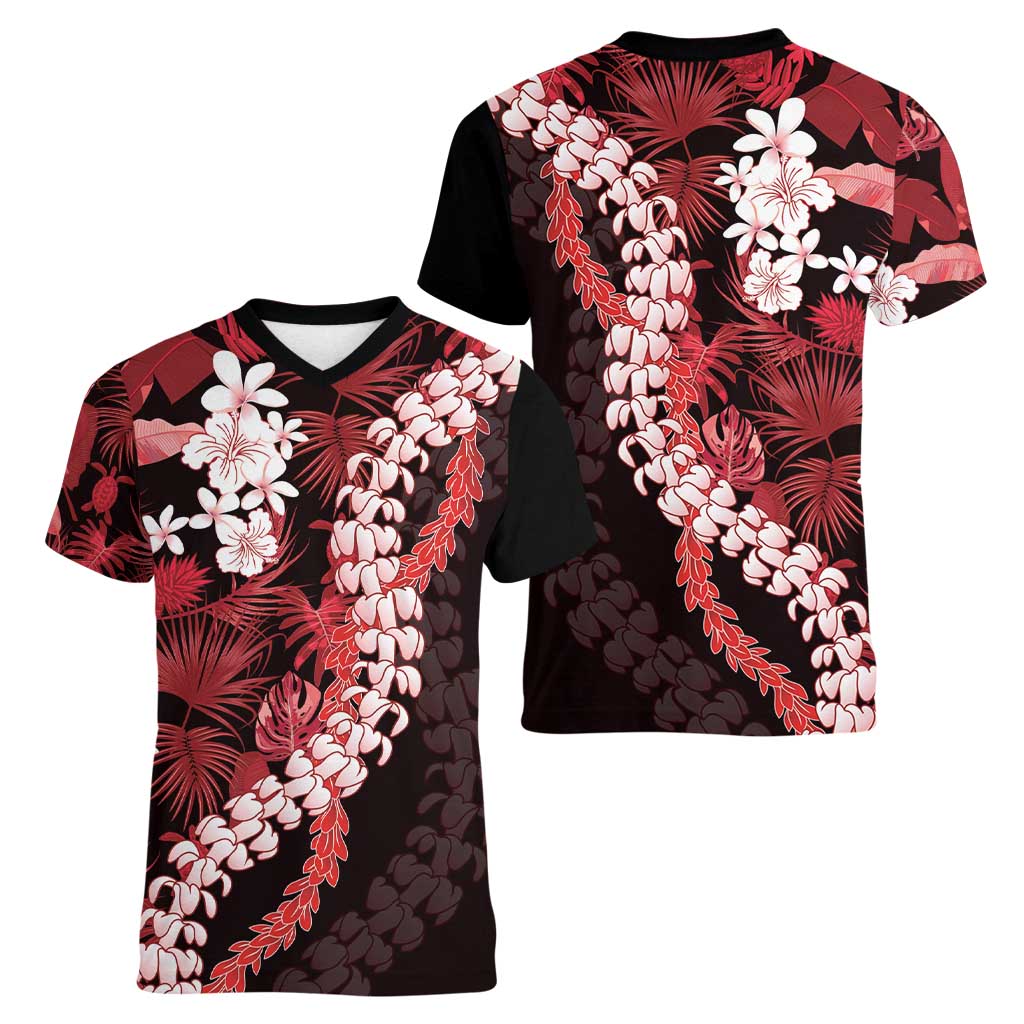 Ulaula Aloha Hawaii Lei Women V-Neck T-Shirt Tropical Flowers Elegant Vibe LT14 - Polynesian Pride