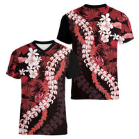 Ulaula Aloha Hawaii Lei Women V-Neck T-Shirt Tropical Flowers Elegant Vibe LT14 - Polynesian Pride
