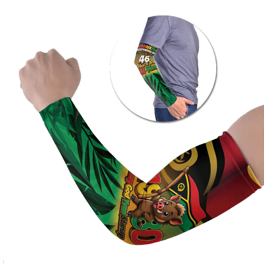 Vanuatu Independence Day Arm Sleeves Chibi Boar Proud To Be A Ni-Van LT14 Set of 2 Multicolor - Polynesian Pride