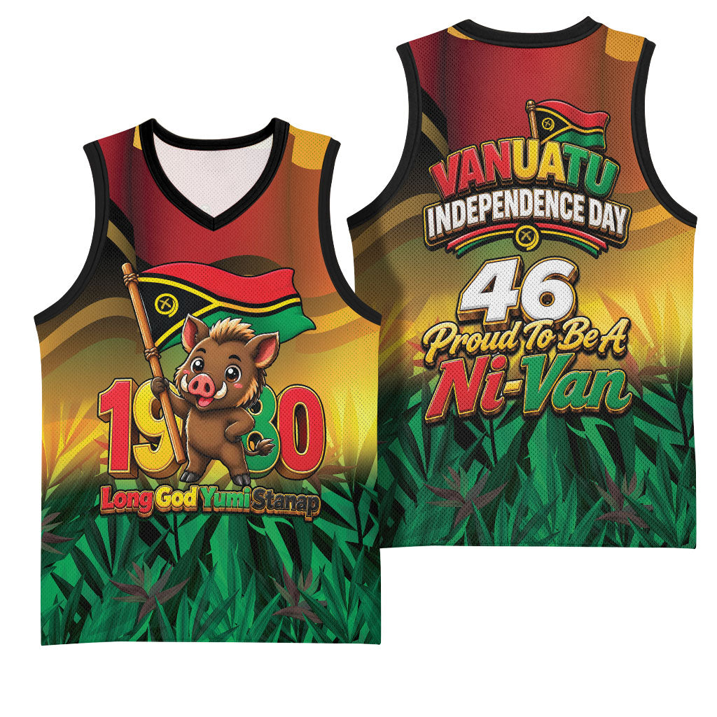 Vanuatu Independence Day Basketball Jersey Chibi Boar Proud To Be A Ni-Van LT14 - Polynesian Pride