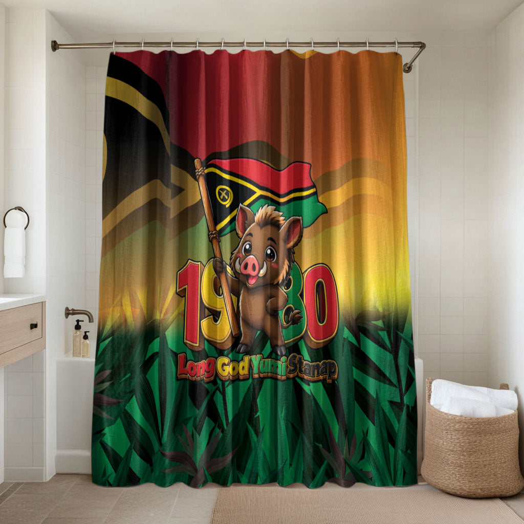 Vanuatu Independence Day Bathroom Set Chibi Boar Proud To Be A Ni-Van LT14 Shower Curtain Only Multicolor - Polynesian Pride