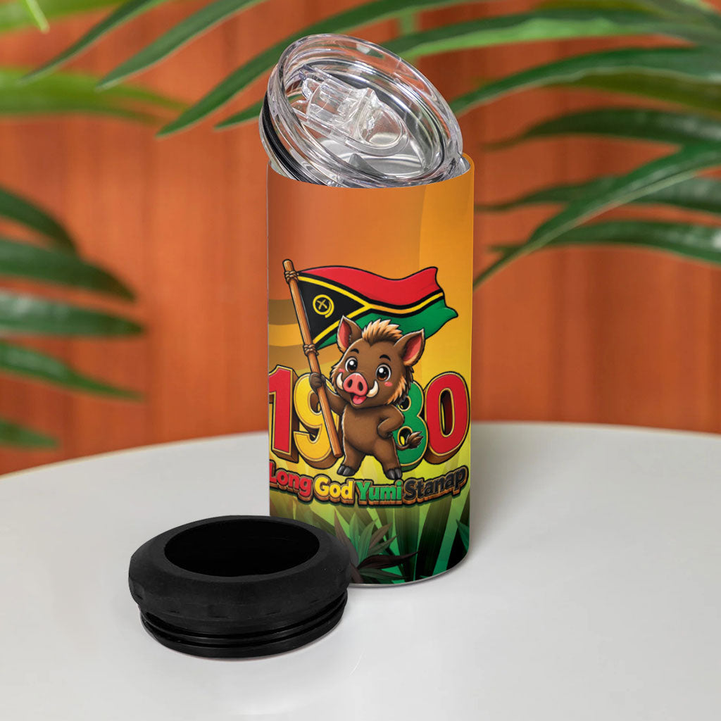 Vanuatu Independence Day 4 in 1 Can Cooler Tumbler Chibi Boar Proud To Be A Ni-Van LT14 - Polynesian Pride