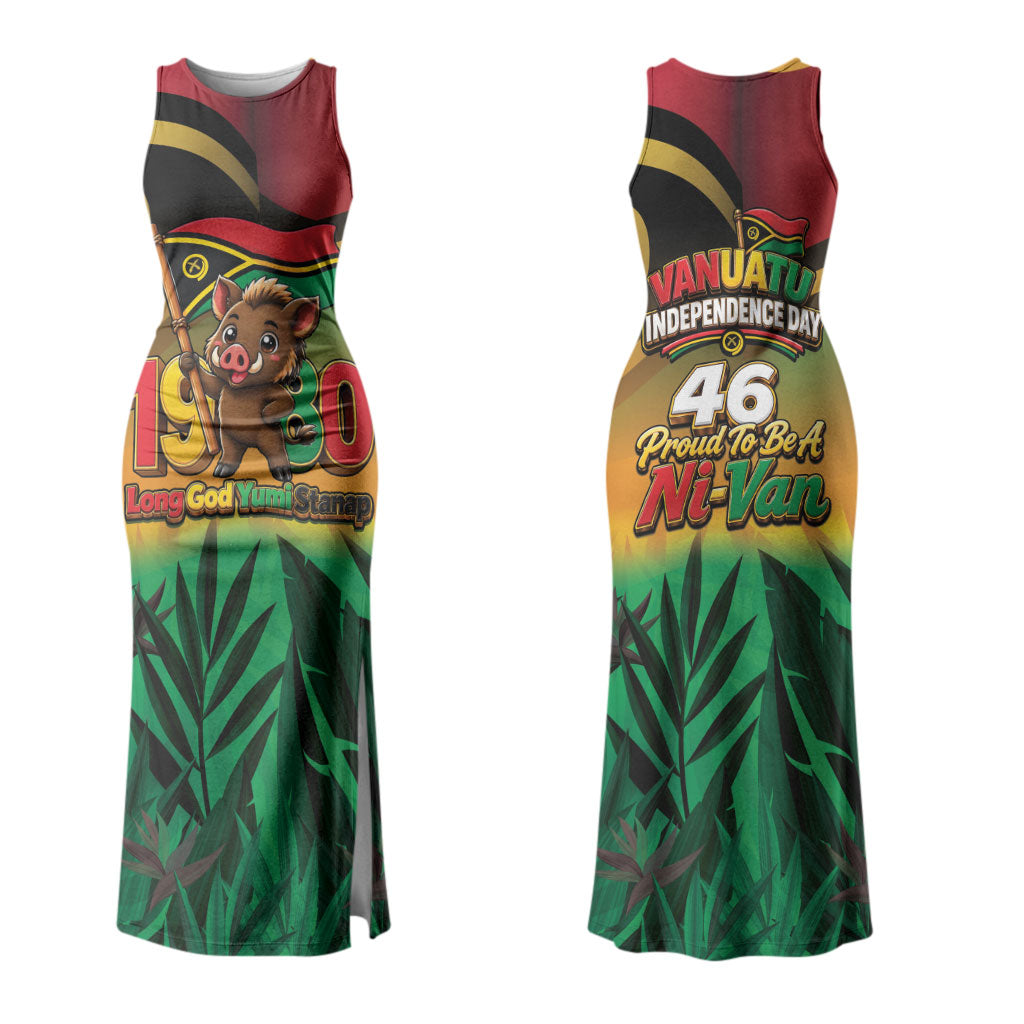 Vanuatu Independence Day Couples Matching Tank Maxi Dress and Long Sleeve Button Shirt Chibi Boar Proud To Be A Ni-Van LT14 - Polynesian Pride