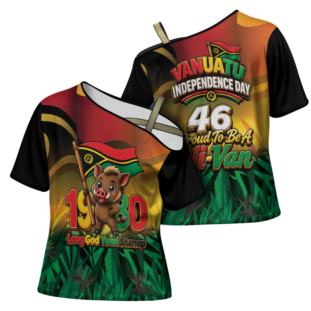 Vanuatu Independence Day Cross Shoulder Shirt Chibi Boar Proud To Be A Ni-Van LT14 - Polynesian Pride