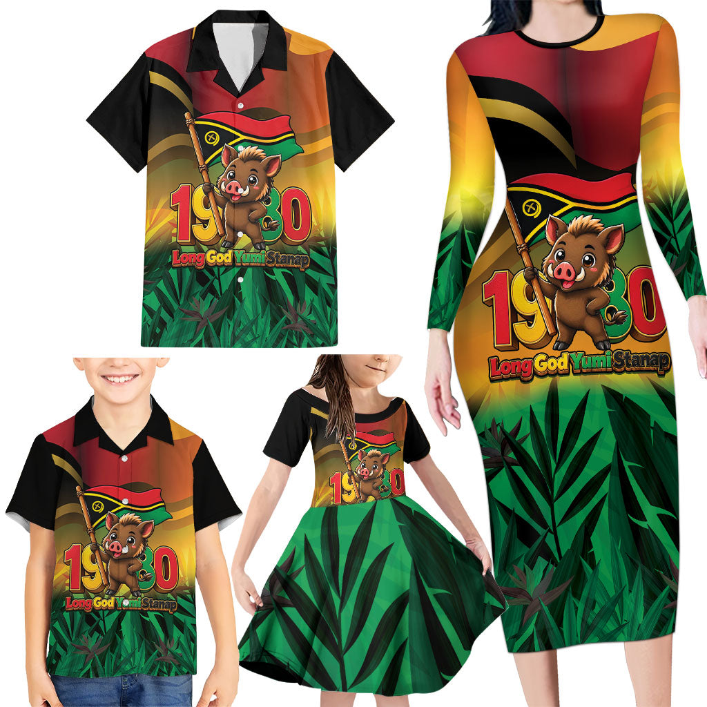 Vanuatu Independence Day Family Matching Long Sleeve Bodycon Dress and Hawaiian Shirt Chibi Boar Proud To Be A Ni-Van LT14 - Polynesian Pride