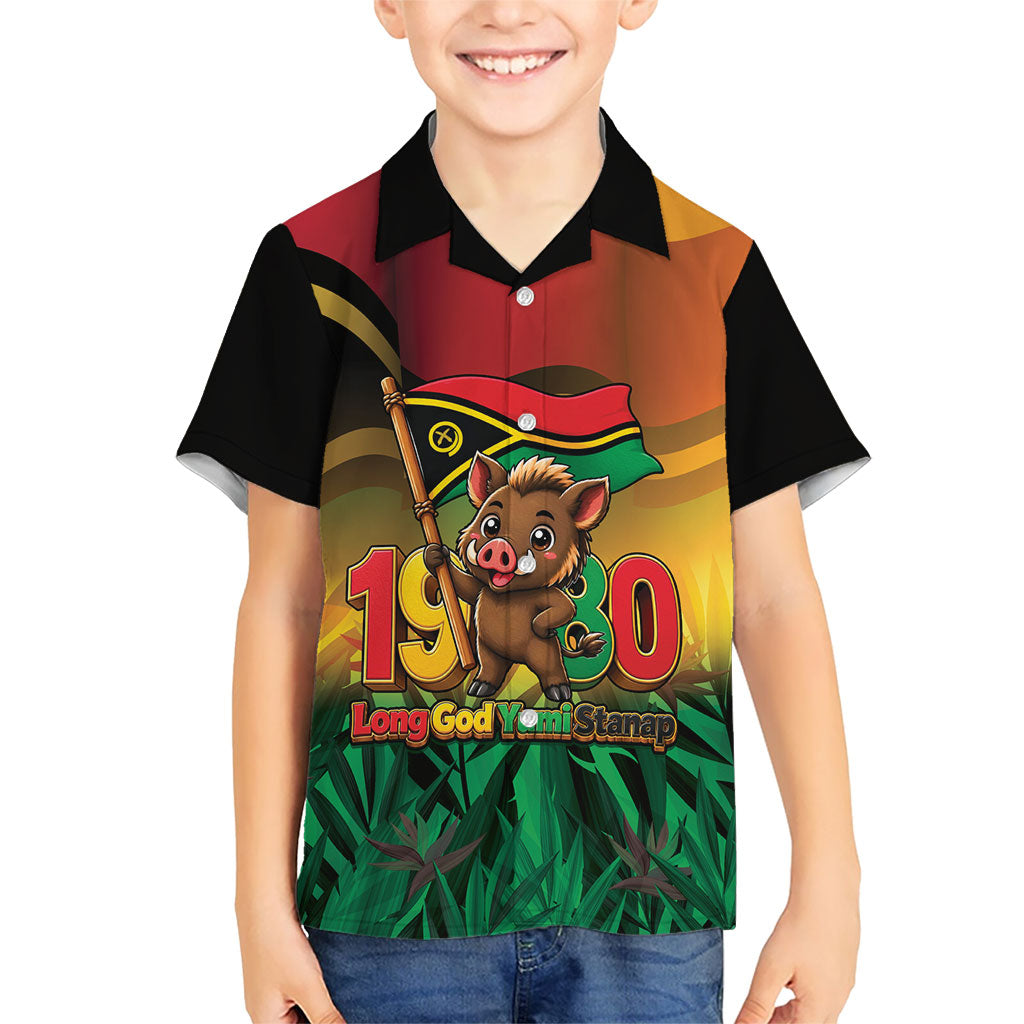 Vanuatu Independence Day Family Matching Off The Shoulder Long Sleeve Dress and Hawaiian Shirt Chibi Boar Proud To Be A Ni-Van LT14 Son's Shirt Multicolor - Polynesian Pride