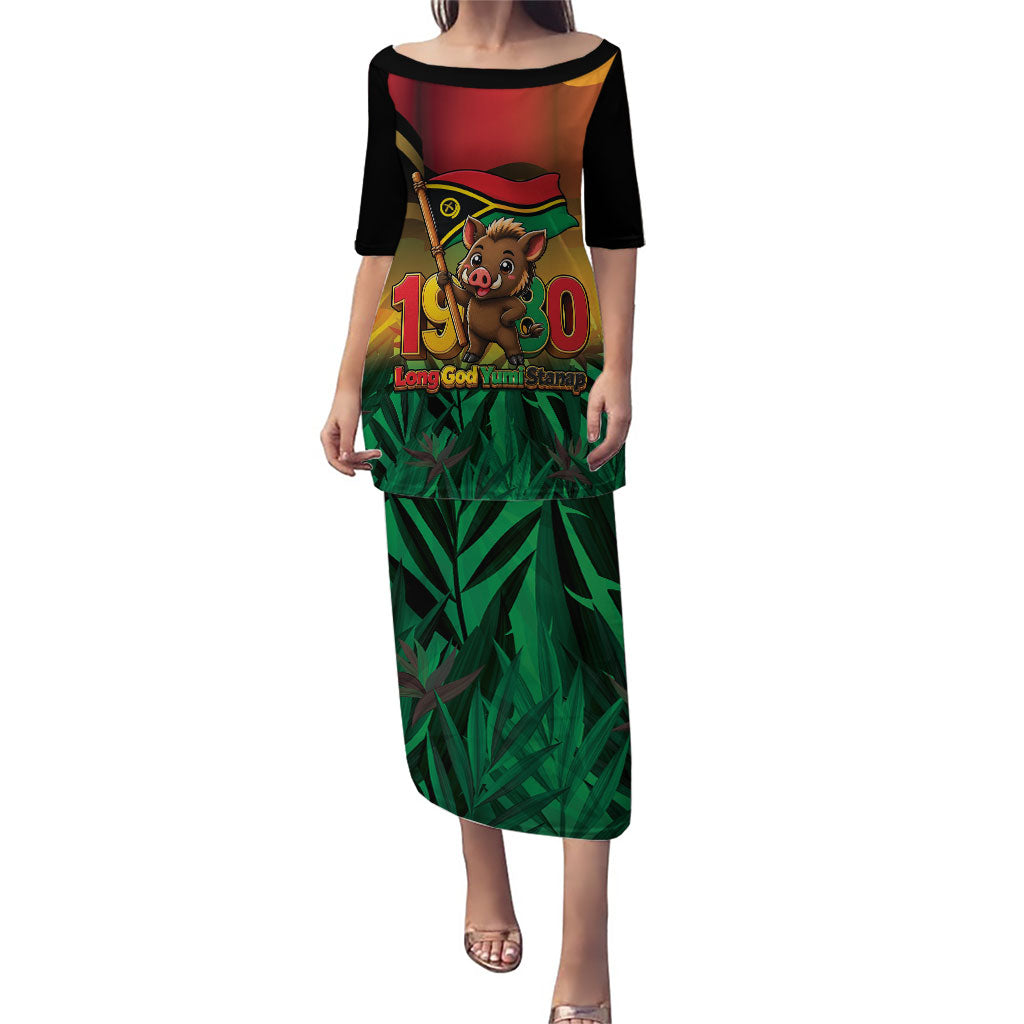Vanuatu Independence Day Family Matching Puletasi and Hawaiian Shirt Chibi Boar Proud To Be A Ni-Van LT14 Mom's Dress Multicolor - Polynesian Pride