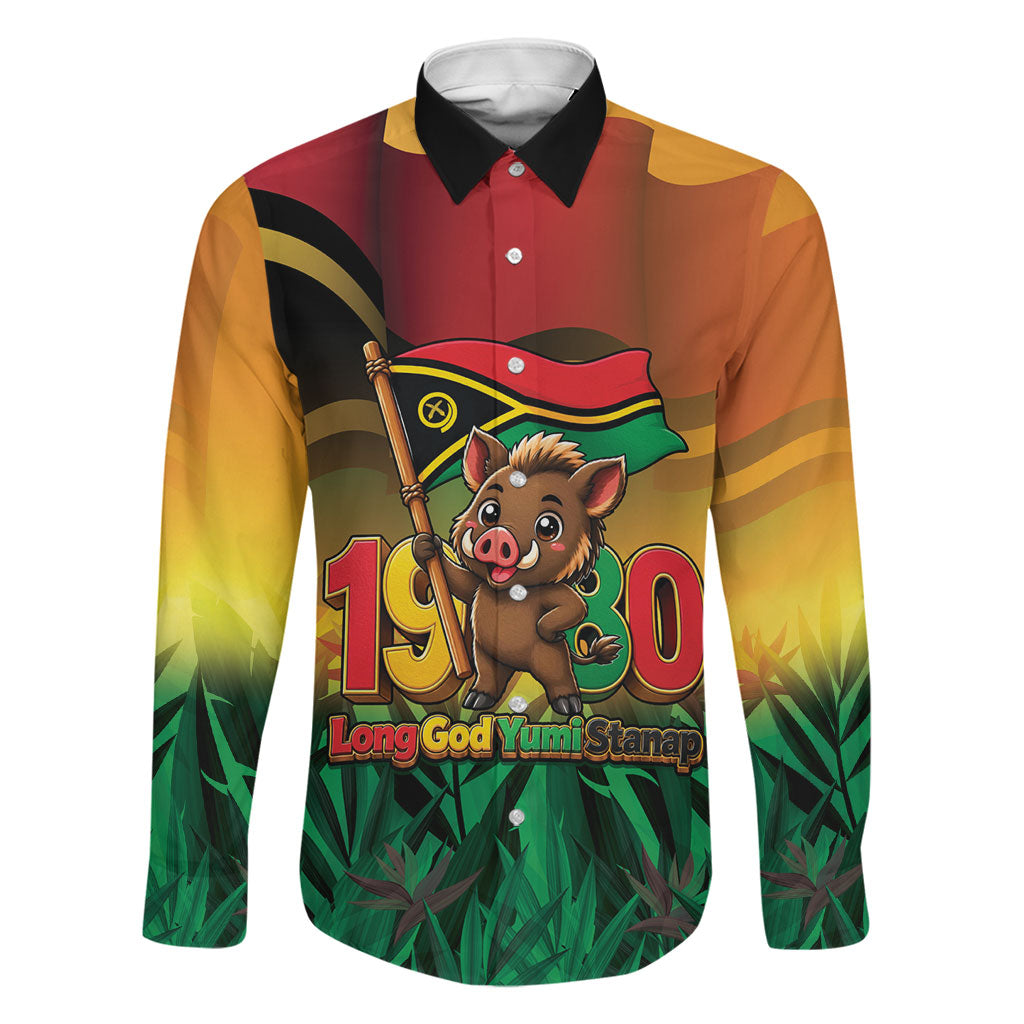 Vanuatu Independence Day Family Matching Tank Maxi Dress and Hawaiian Shirt Chibi Boar Proud To Be A Ni-Van LT14 Dad's Shirt - Long Sleeve Multicolor - Polynesian Pride