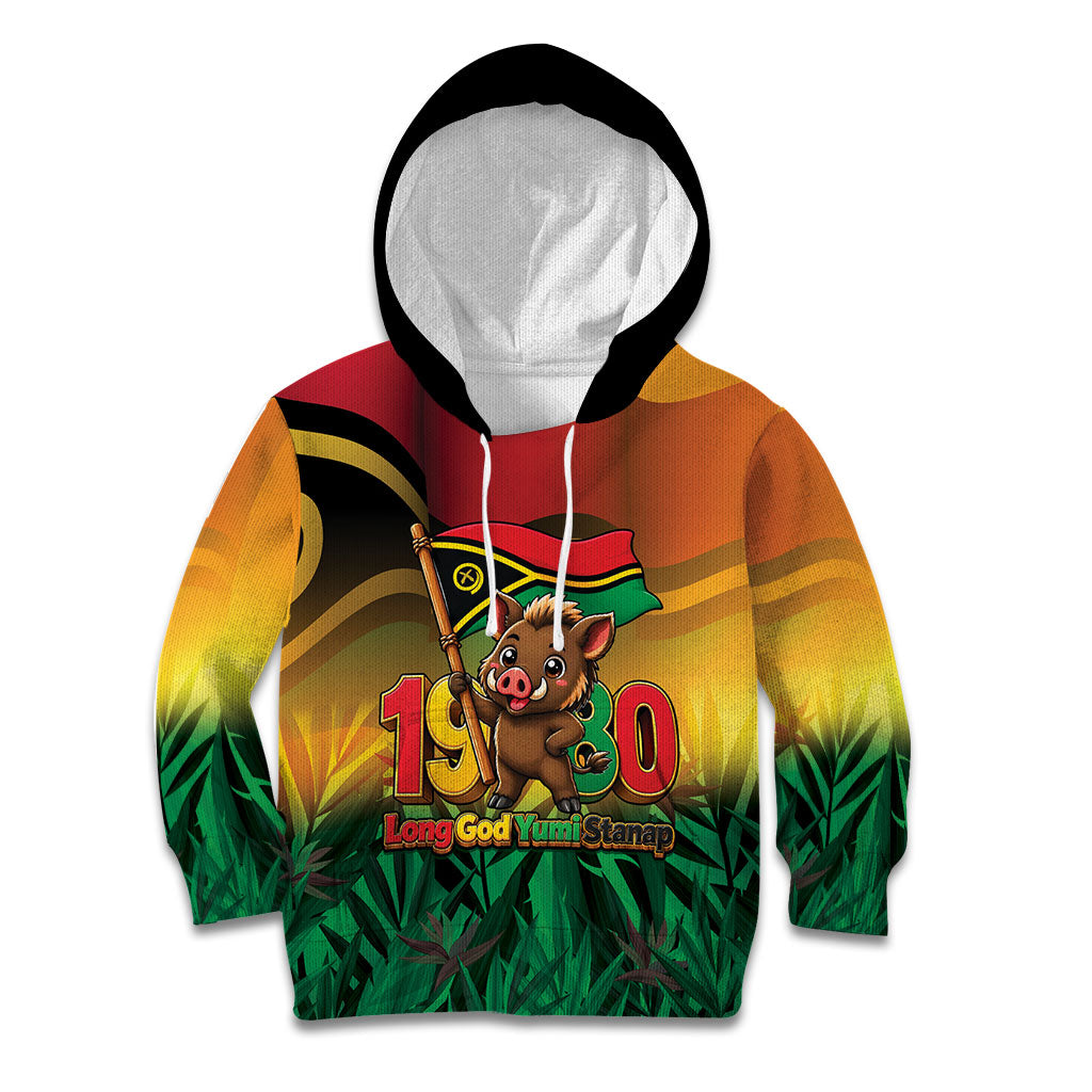 Vanuatu Independence Day Kid Hoodie Chibi Boar Proud To Be A Ni-Van LT14 Hoodie Multicolor - Polynesian Pride