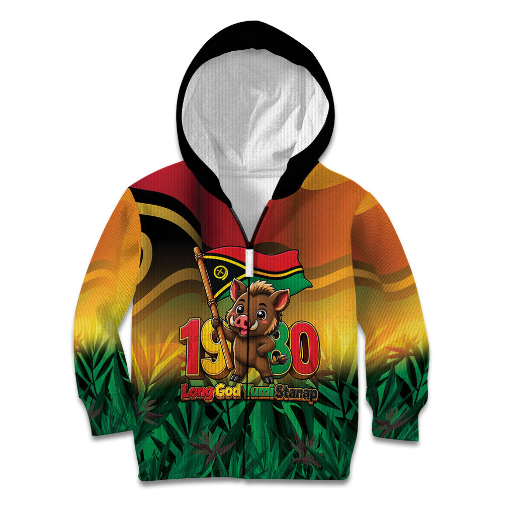 Vanuatu Independence Day Kid Hoodie Chibi Boar Proud To Be A Ni-Van LT14 Zip Hoodie Multicolor - Polynesian Pride