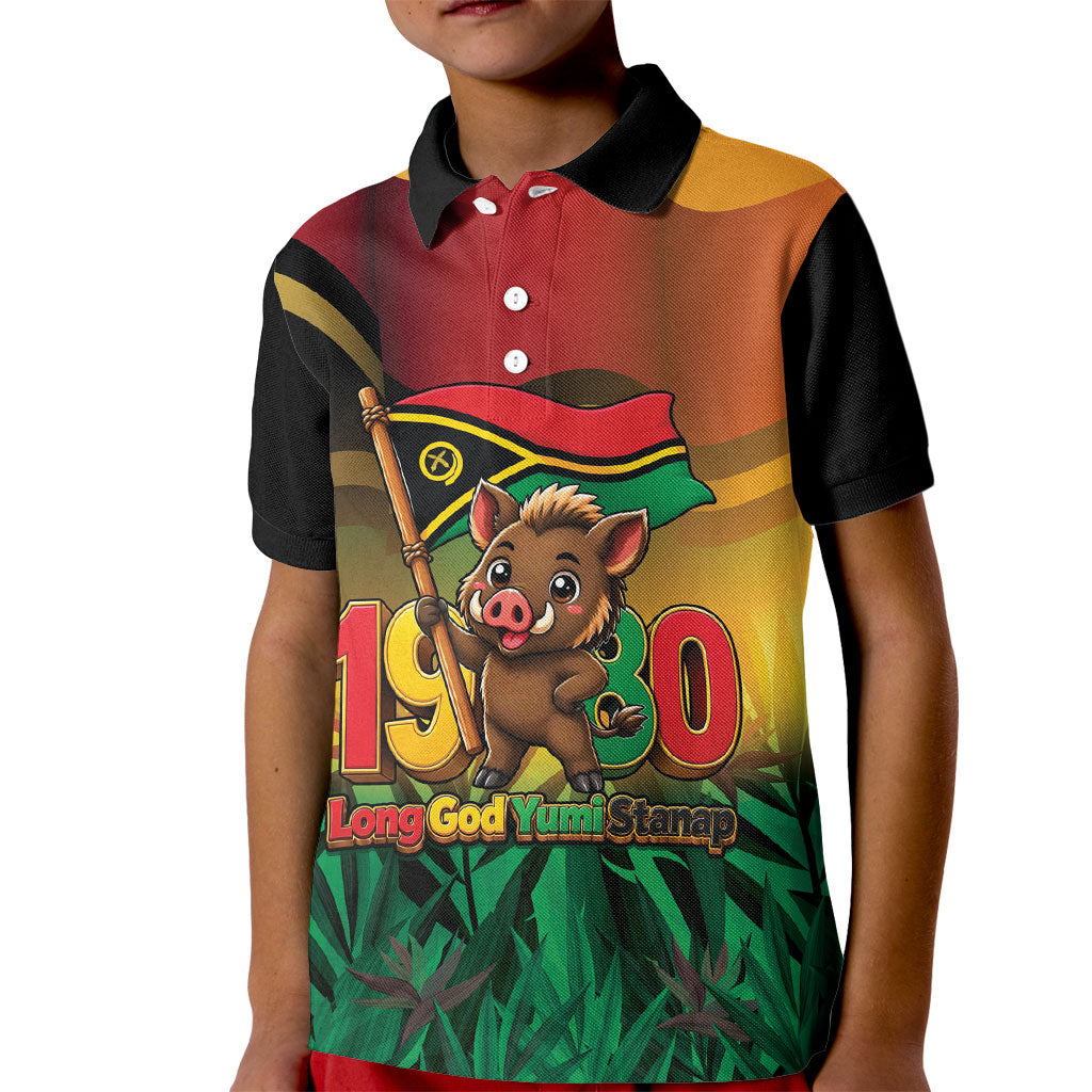 Vanuatu Independence Day Kid Polo Shirt Chibi Boar Proud To Be A Ni-Van LT14 Kid Multicolor - Polynesian Pride