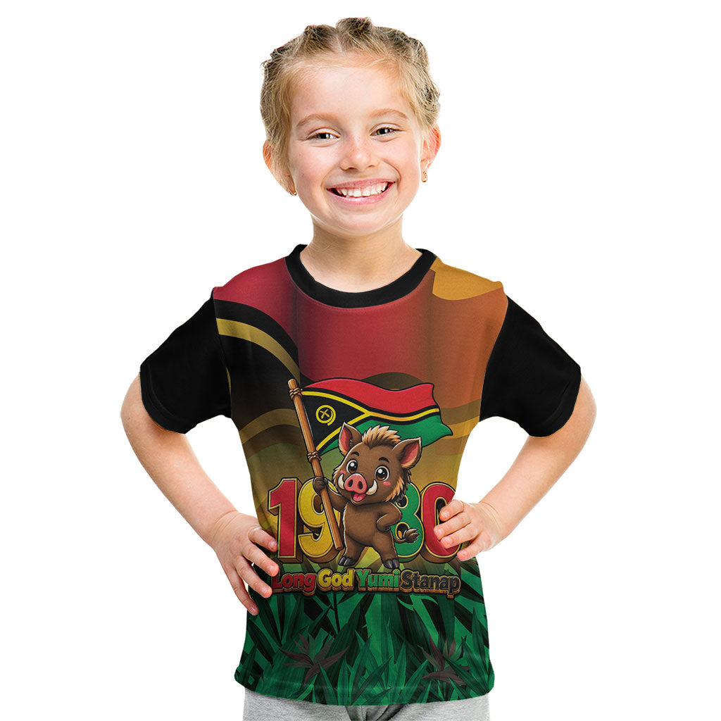 Vanuatu Independence Day Kid T Shirt Chibi Boar Proud To Be A Ni-Van LT14 Multicolor - Polynesian Pride