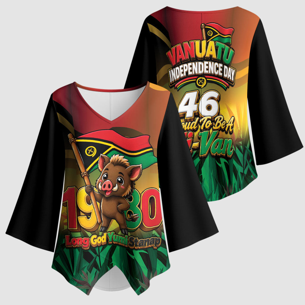 Vanuatu Independence Day Kimono Sleeve Blouse Chibi Boar Proud To Be A Ni-Van LT14 - Polynesian Pride
