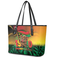 Vanuatu Independence Day Leather Tote Bag Chibi Boar Proud To Be A Ni-Van LT14 - Polynesian Pride