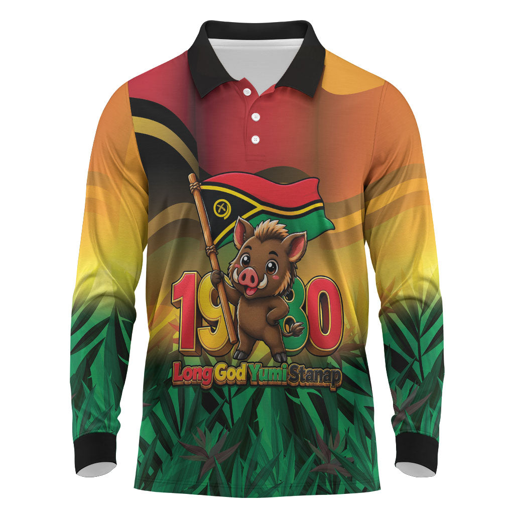 Vanuatu Independence Day Long Sleeve Polo Shirt Chibi Boar Proud To Be A Ni-Van LT14 Multicolor - Polynesian Pride