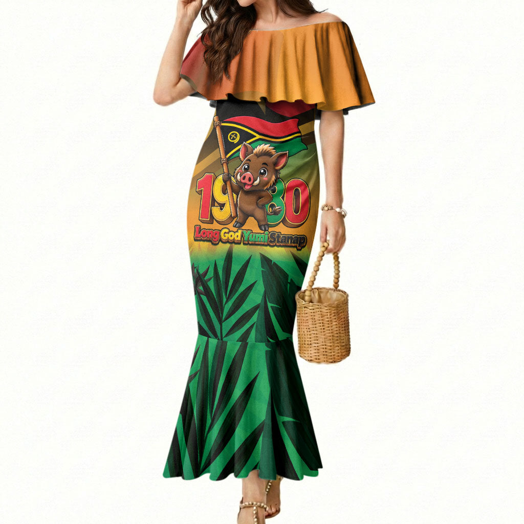 Vanuatu Independence Day Mermaid Dress Chibi Boar Proud To Be A Ni-Van LT14 Women Multicolor - Polynesian Pride