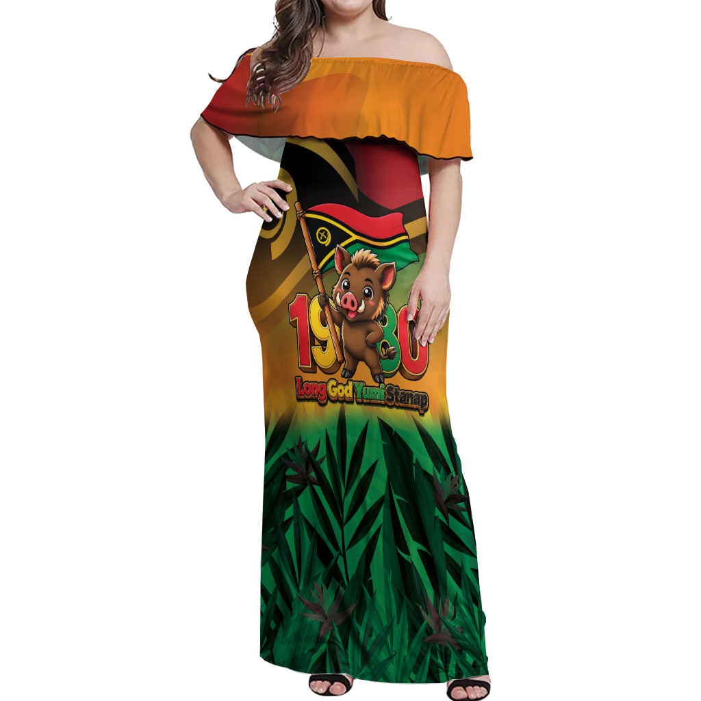 Vanuatu Independence Day Off Shoulder Maxi Dress Chibi Boar Proud To Be A Ni-Van LT14 Women Multicolor - Polynesian Pride