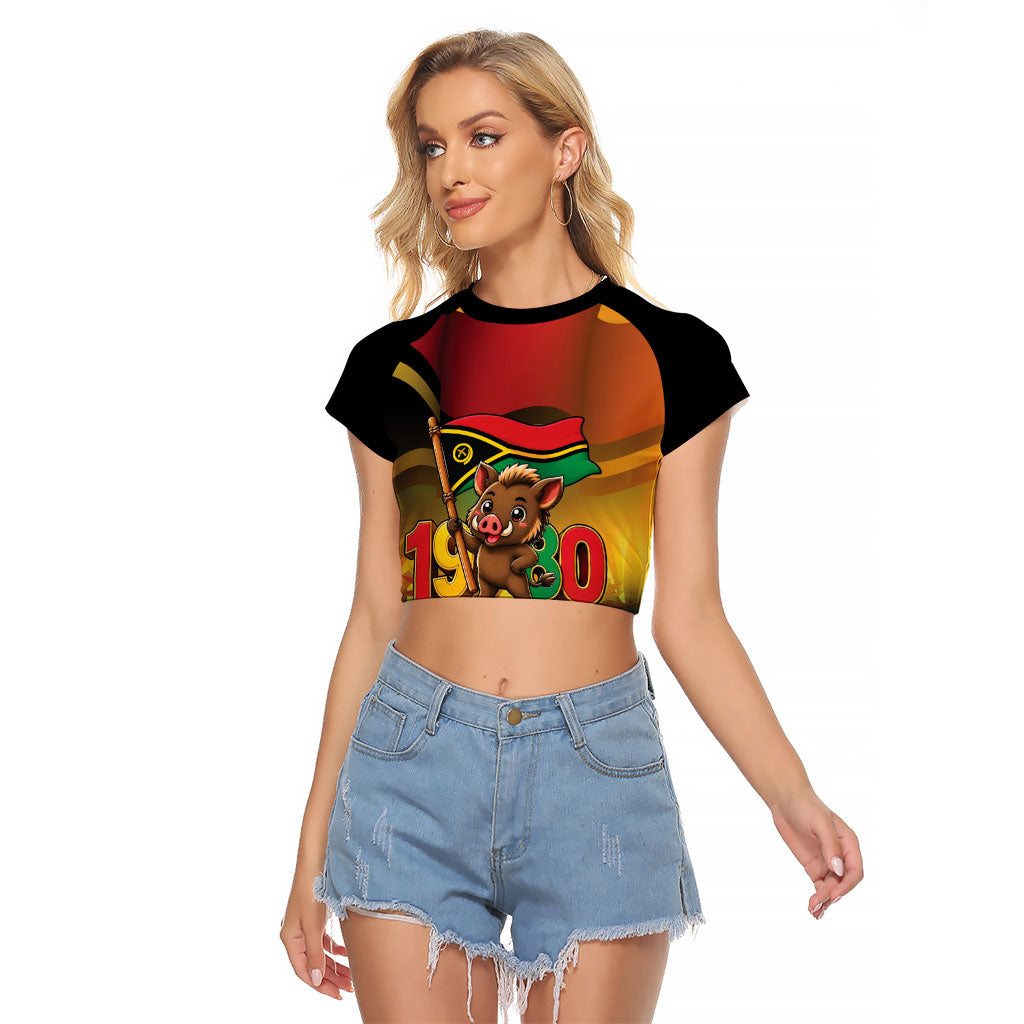 Vanuatu Independence Day Raglan Cropped T Shirt Chibi Boar Proud To Be A Ni-Van LT14 Female Multicolor - Polynesian Pride