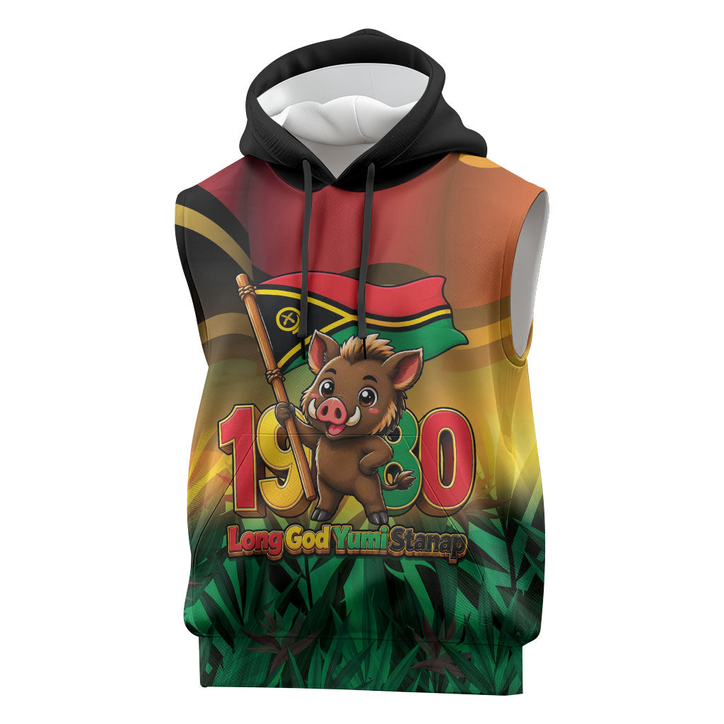 Vanuatu Independence Day Sleeveless Hoodie Chibi Boar Proud To Be A Ni-Van LT14 Multicolor - Polynesian Pride