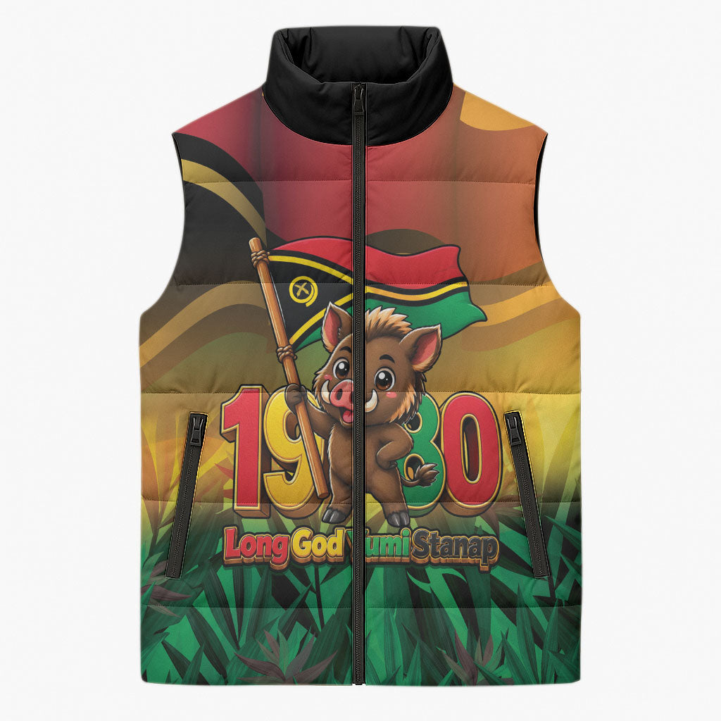 Vanuatu Independence Day Sleeveless Puffer Jacket Chibi Boar Proud To Be A Ni-Van LT14 Unisex Multicolor - Polynesian Pride