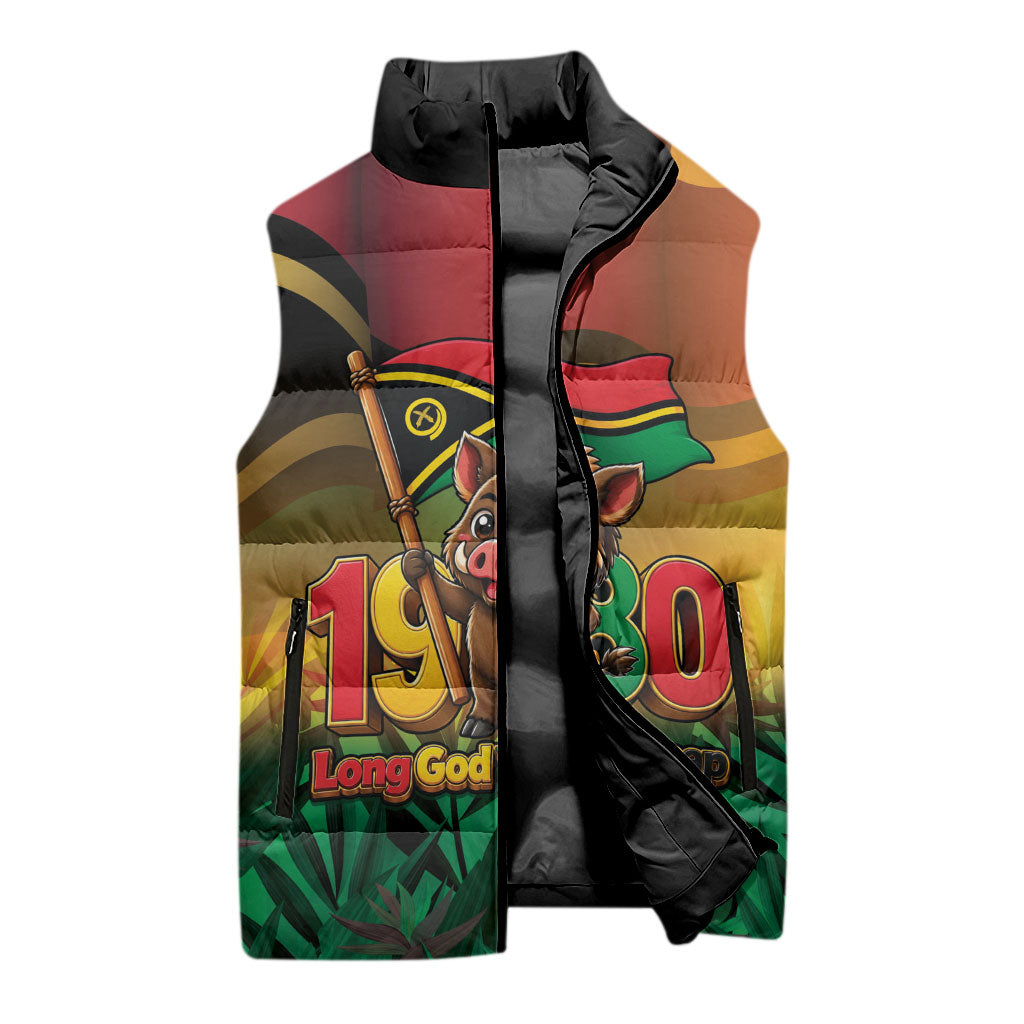 Vanuatu Independence Day Sleeveless Puffer Jacket Chibi Boar Proud To Be A Ni-Van LT14 - Polynesian Pride