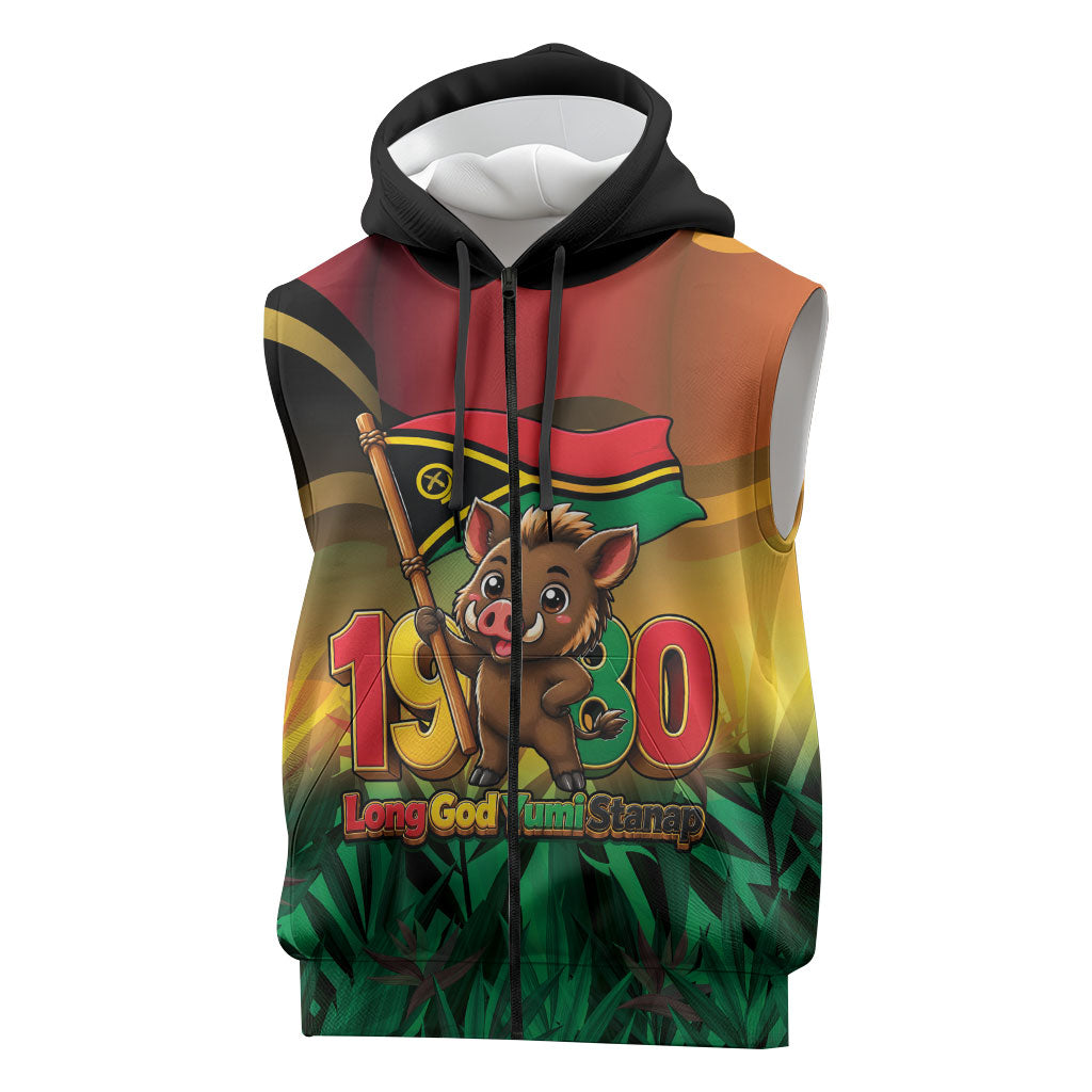Vanuatu Independence Day Sleeveless Zip Hoodie Chibi Boar Proud To Be A Ni-Van LT14 Multicolor - Polynesian Pride