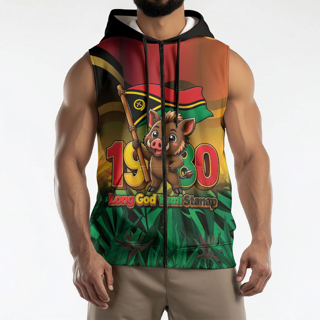 Vanuatu Independence Day Sleeveless Zip Hoodie Chibi Boar Proud To Be A Ni-Van LT14 - Polynesian Pride
