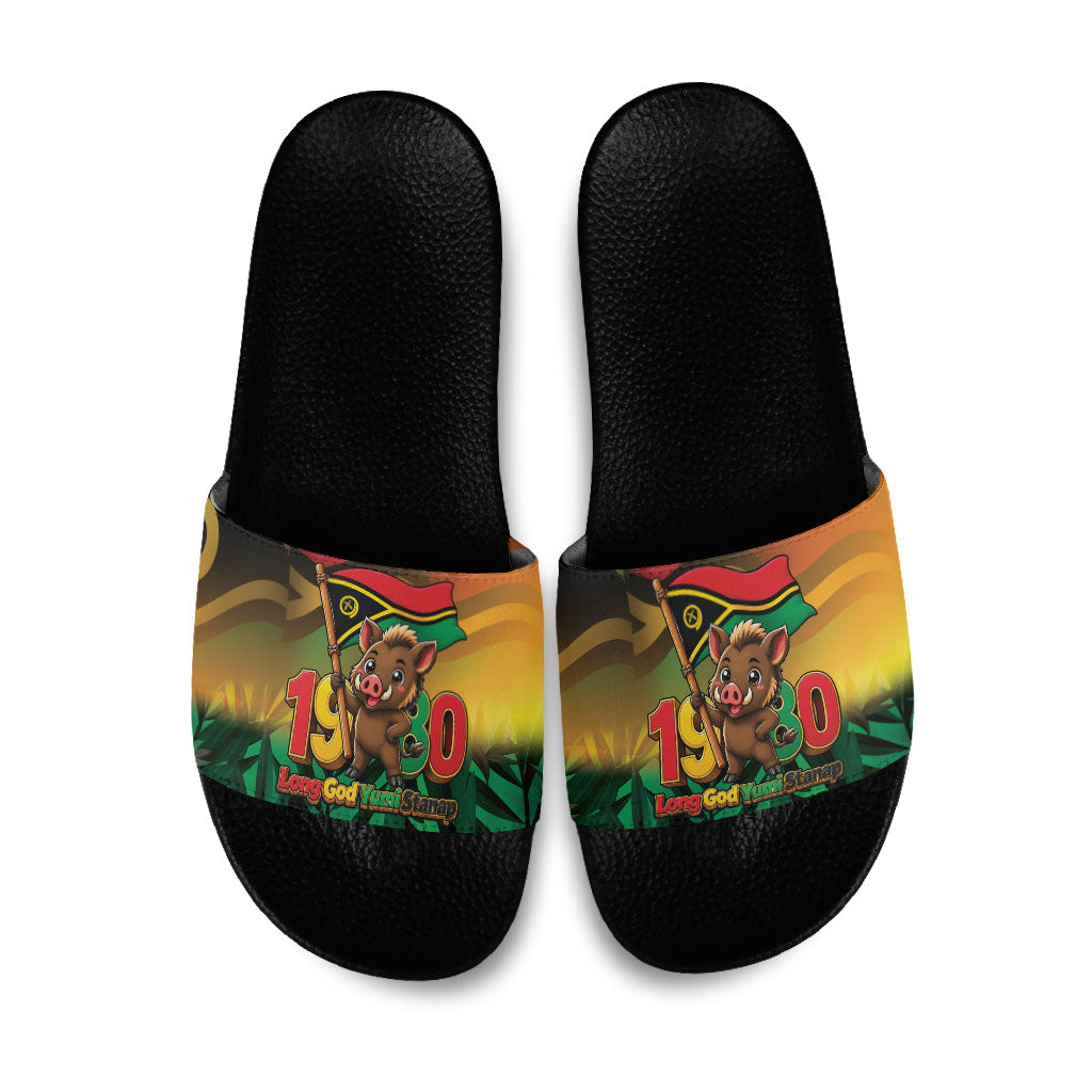 Vanuatu Independence Day Slide Sandals Chibi Boar Proud To Be A Ni-Van LT14 Multicolor - Polynesian Pride