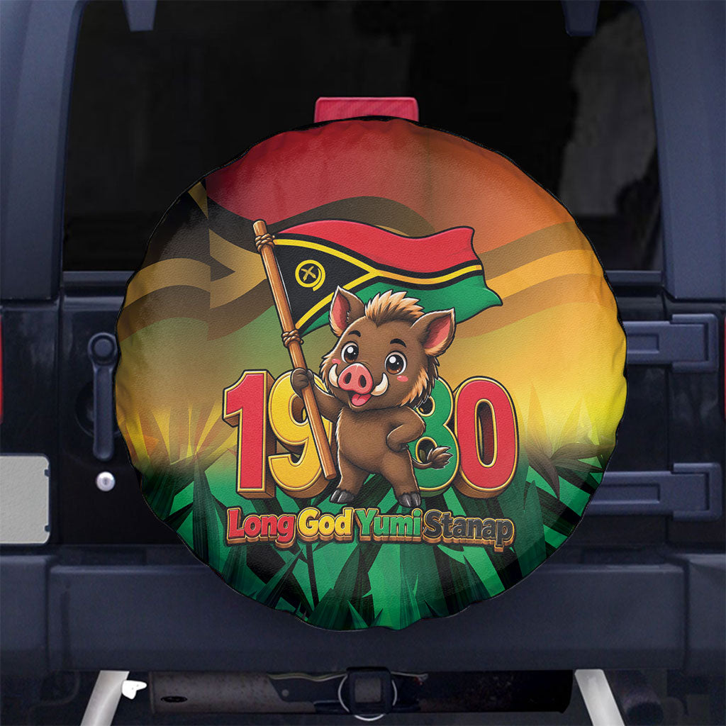 Vanuatu Independence Day Spare Tire Cover Chibi Boar Proud To Be A Ni-Van LT14 No hole Multicolor - Polynesian Pride