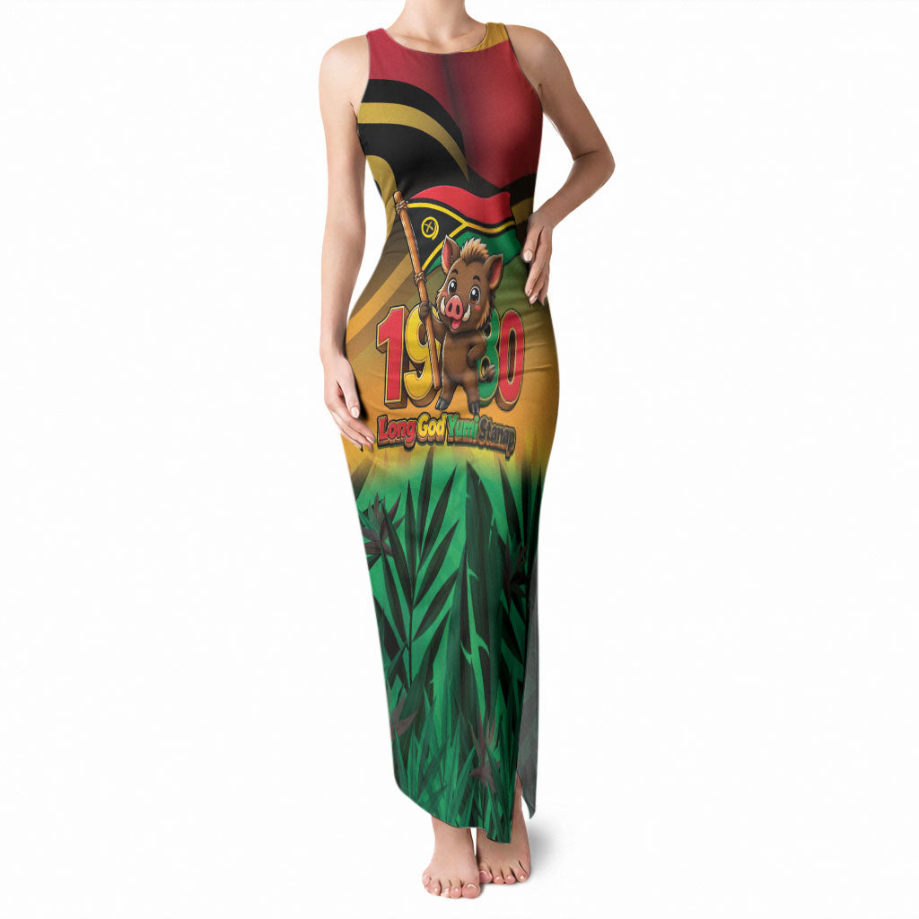 Vanuatu Independence Day Tank Maxi Dress Chibi Boar Proud To Be A Ni-Van LT14 Women Multicolor - Polynesian Pride
