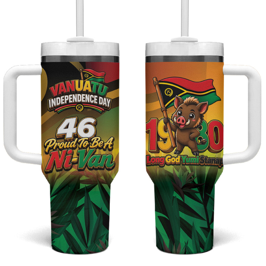 Vanuatu Independence Day Tumbler With Handle Chibi Boar Proud To Be A Ni-Van LT14 One Size: 40 oz Multicolor - Polynesian Pride