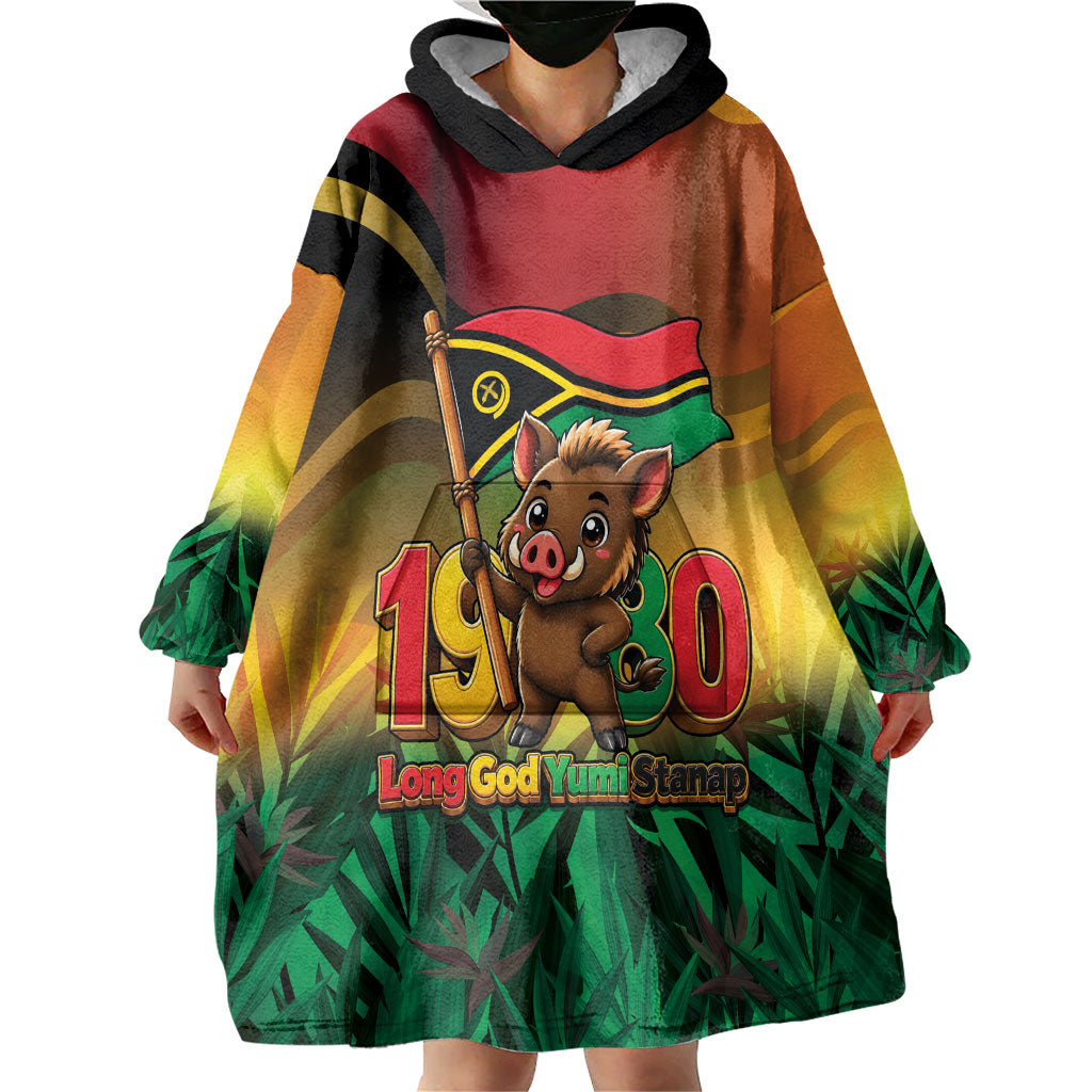 Vanuatu Independence Day Wearable Blanket Hoodie Chibi Boar Proud To Be A Ni-Van LT14 - Polynesian Pride