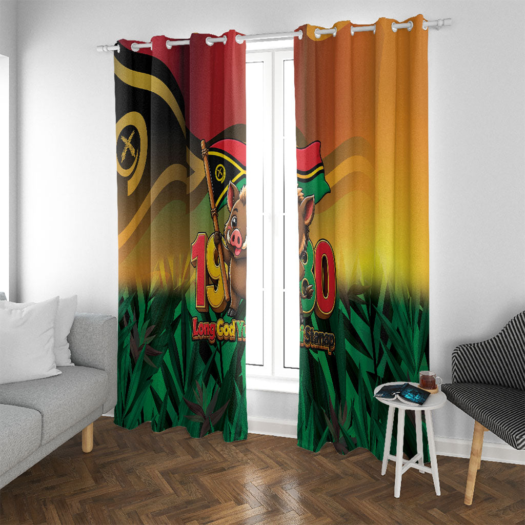Vanuatu Independence Day Window Curtain Chibi Boar Proud To Be A Ni-Van LT14 With Grommets Multicolor - Polynesian Pride