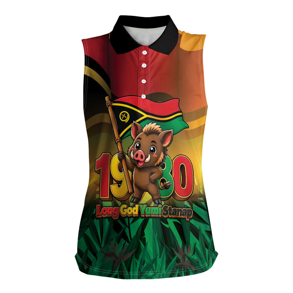 Vanuatu Independence Day Women Sleeveless Polo Shirt Chibi Boar Proud To Be A Ni-Van LT14 Female Multicolor - Polynesian Pride