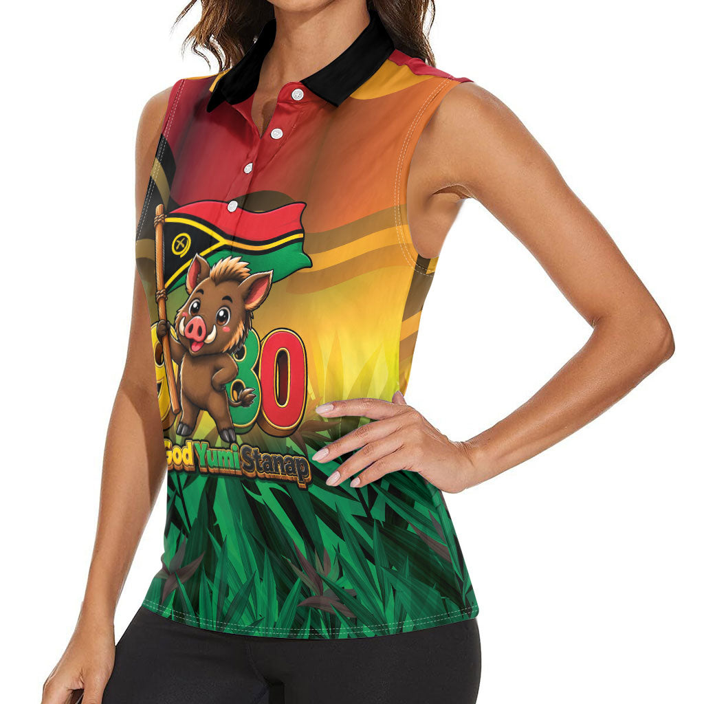 Vanuatu Independence Day Women Sleeveless Polo Shirt Chibi Boar Proud To Be A Ni-Van LT14 - Polynesian Pride