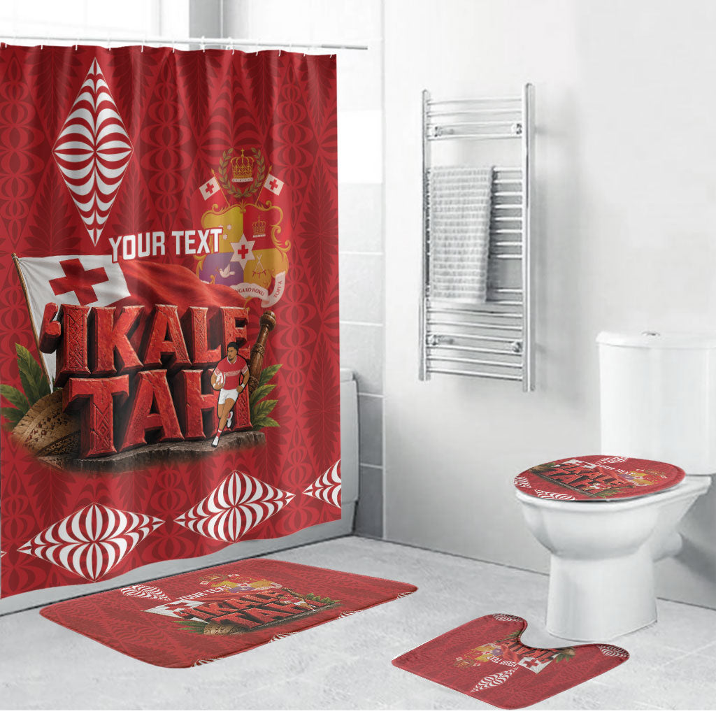 Tonga Rugby Custom Bathroom Set 2026 Go Ikale Tahi Ngatu Pattern LT14 Bathroom Set (4 pcs) Red - Polynesian Pride