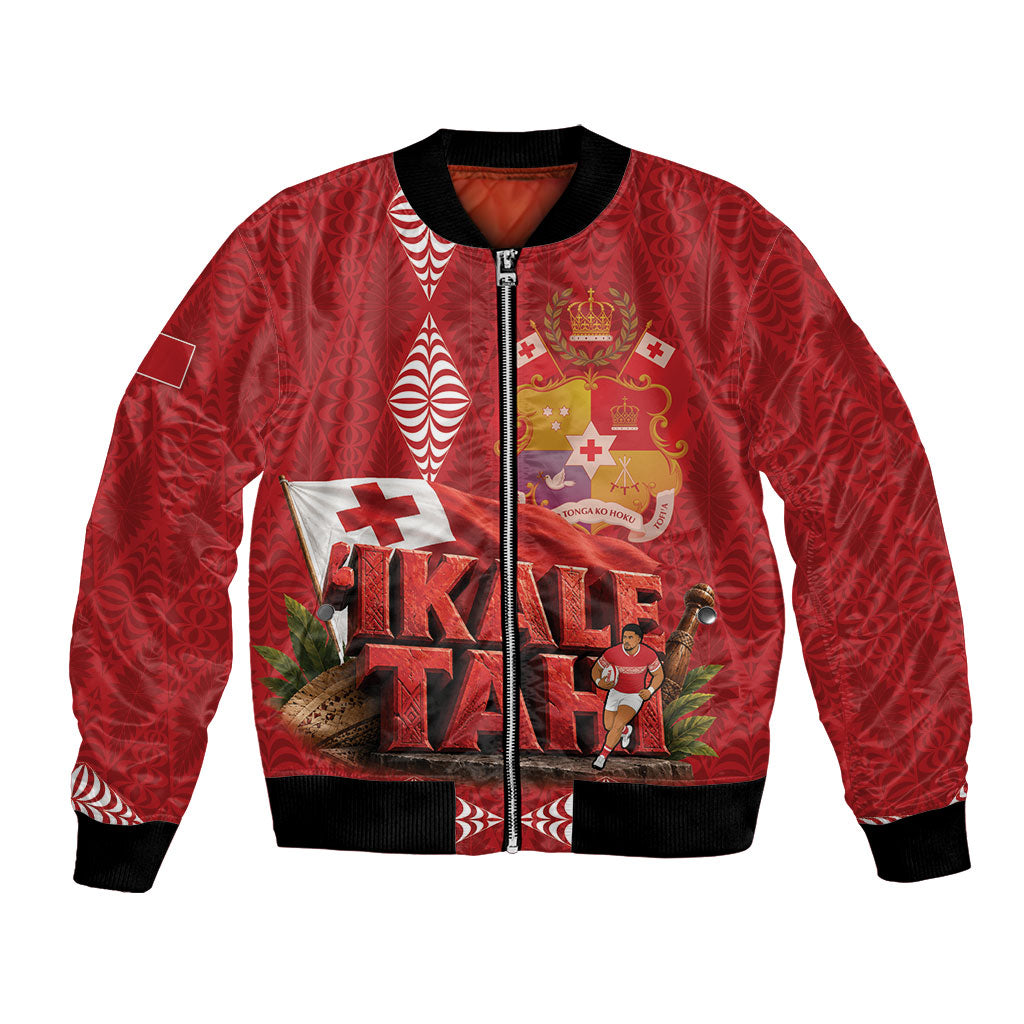 Tonga Rugby Custom Bomber Jacket 2026 Go Ikale Tahi Ngatu Pattern LT14 Unisex Red - Polynesian Pride
