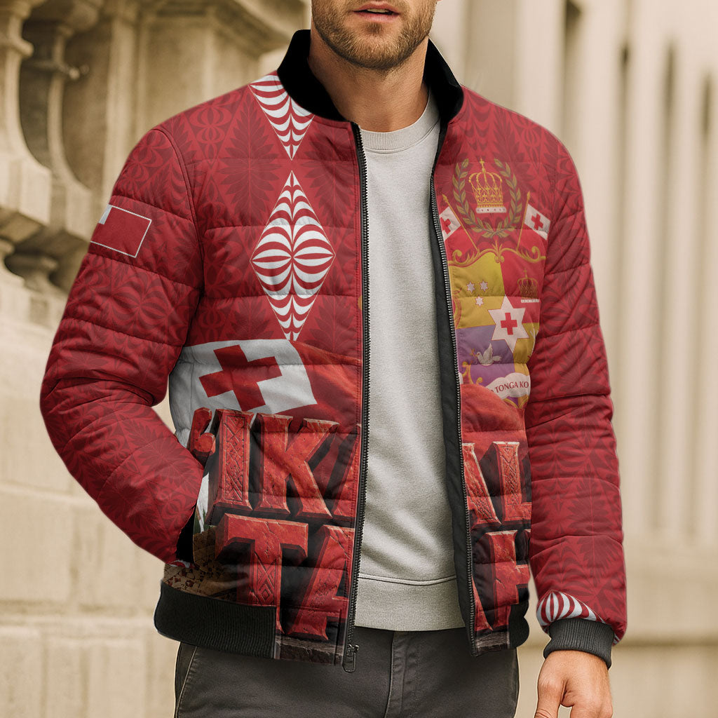 Tonga Rugby Custom Bomber Puffer Jacket 2026 Go Ikale Tahi Ngatu Pattern LT14 - Polynesian Pride