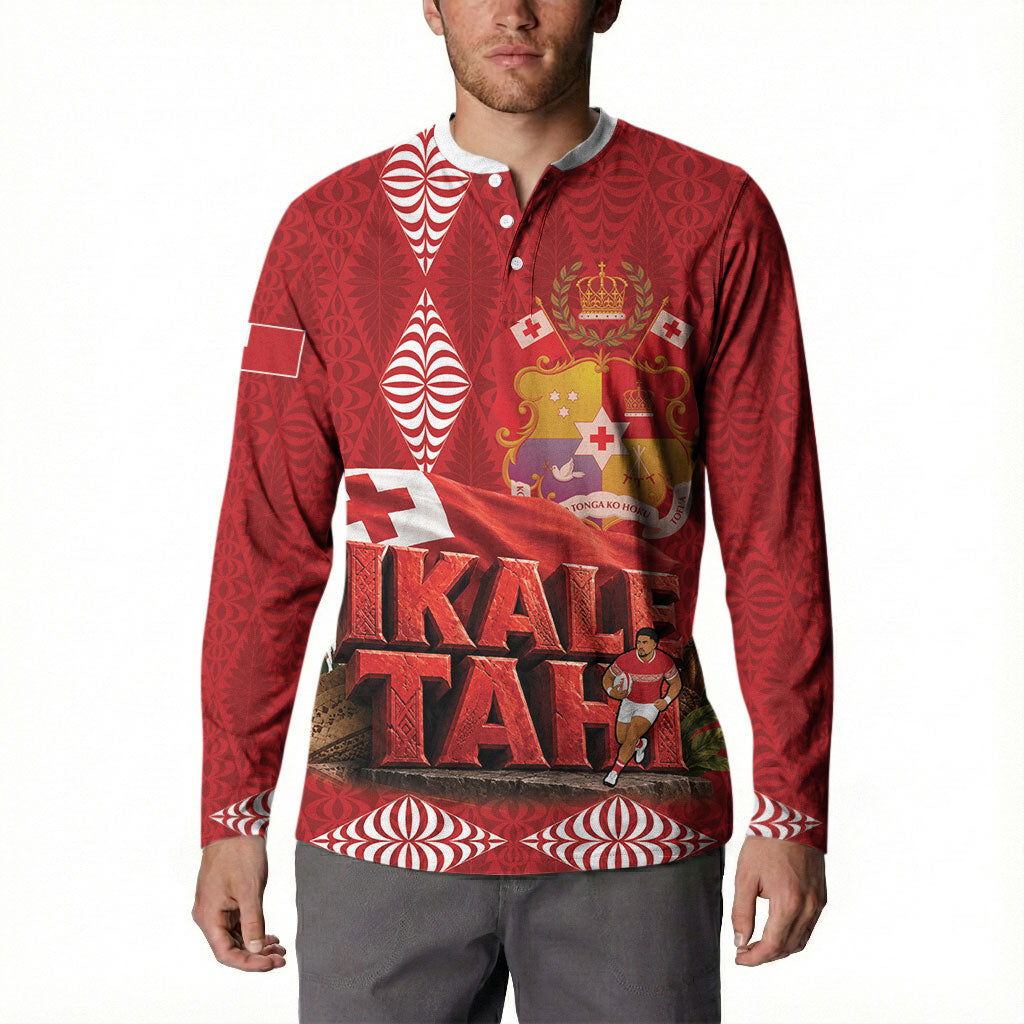 Tonga Rugby Custom Button Sweatshirt 2026 Go Ikale Tahi Ngatu Pattern LT14 - Polynesian Pride